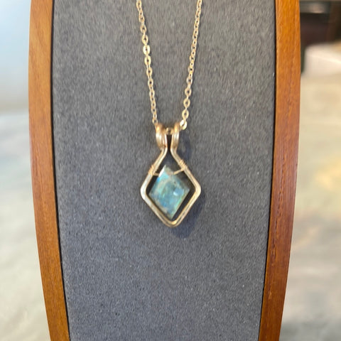 Labradorite Framed Diamond Necklace with 14k Gold