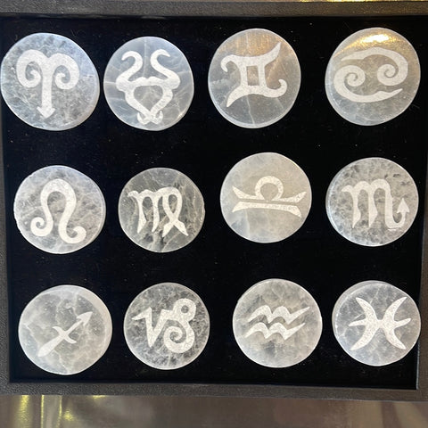 Zodiac Selenite Coin Disc