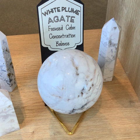 White plume agate sphere