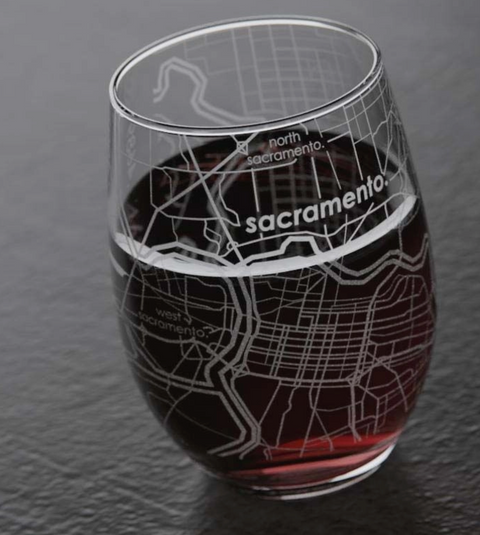 Sacramento Map Stemless Wine Glass