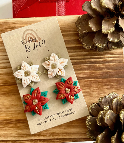 Poinsettia Stud Earrings Set