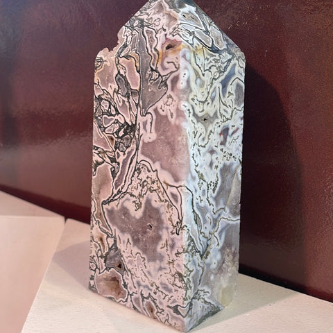 Jumbo Moss Agate / Pink Amethyst Tower