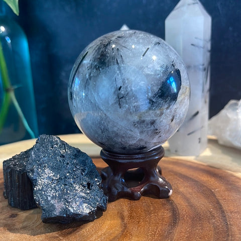 Black Tourmaline in Quartz Sphere